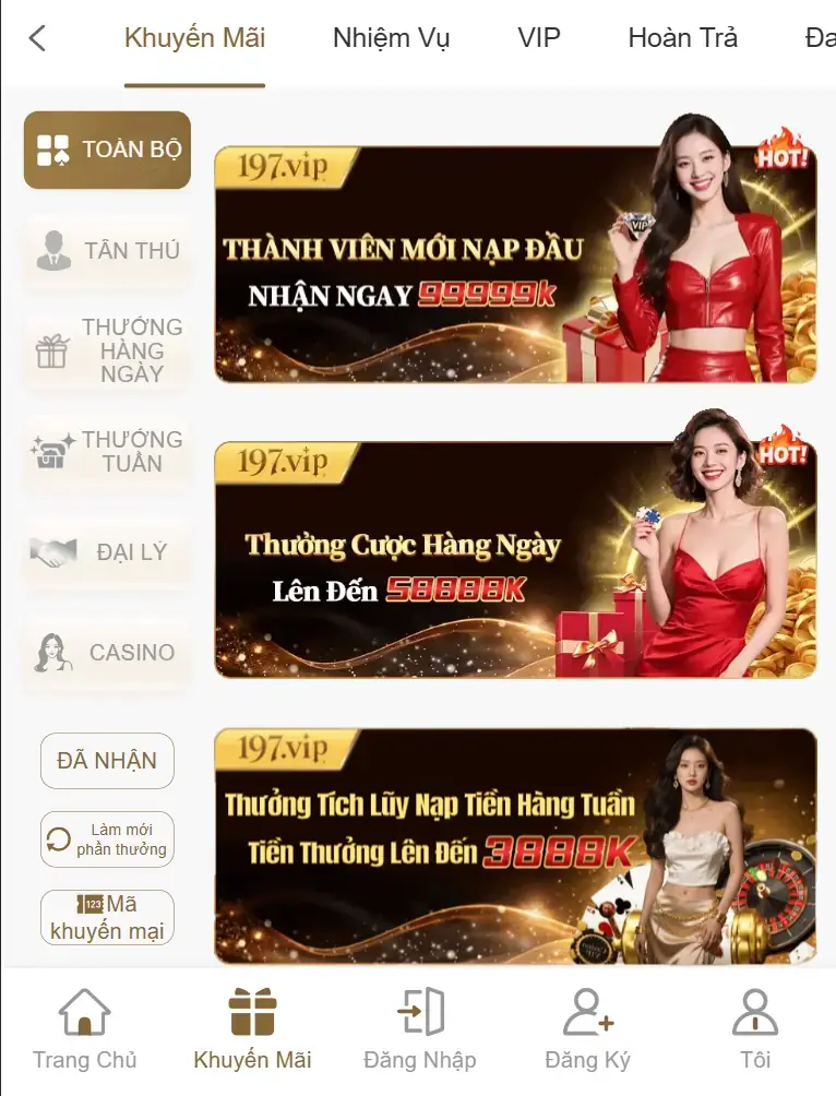 Trải nghiệm 197VIP trên điện thoại mượt và dễ thao tác